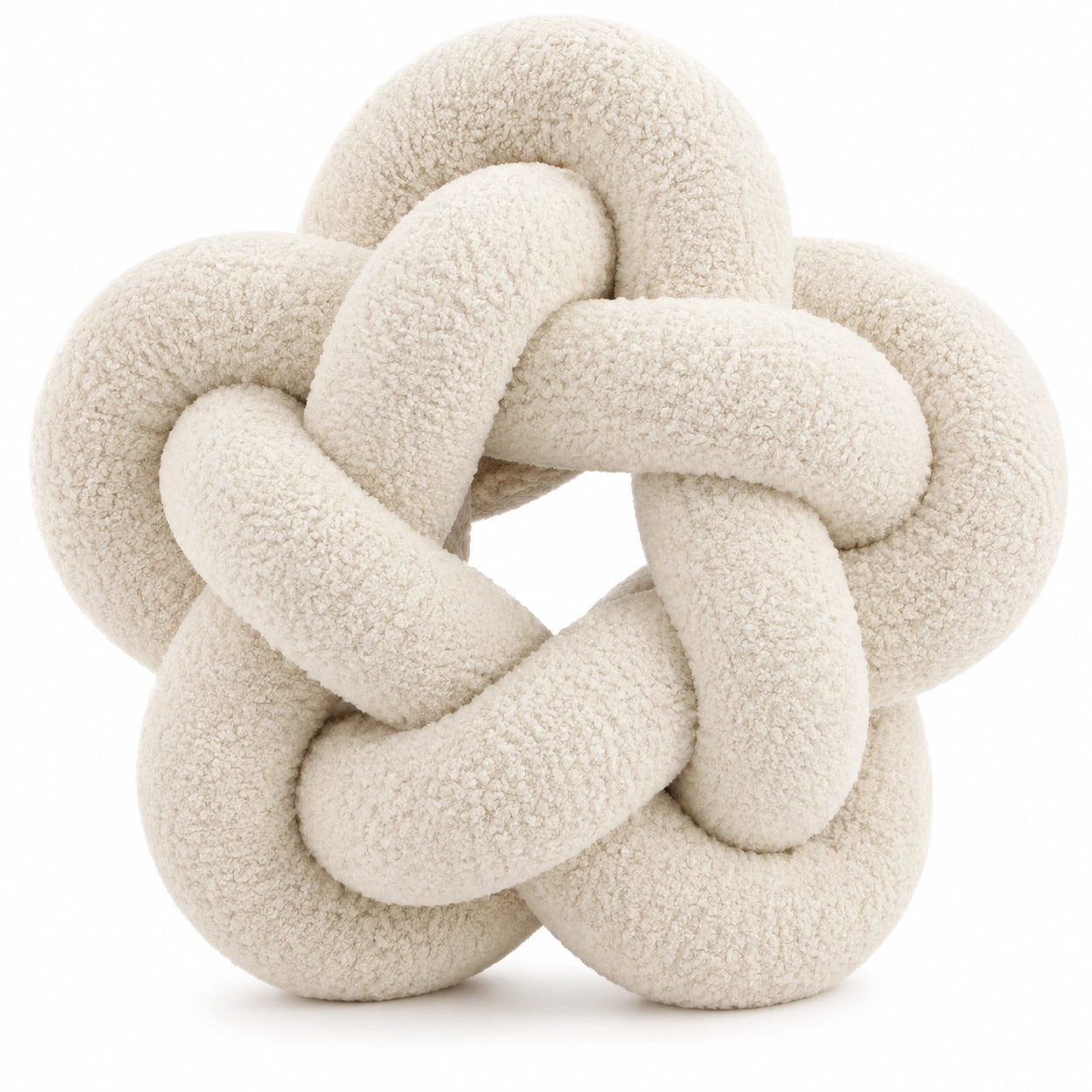 Cuscino decorativo a nodo 30 cm in tessuto bouclé crema morbido