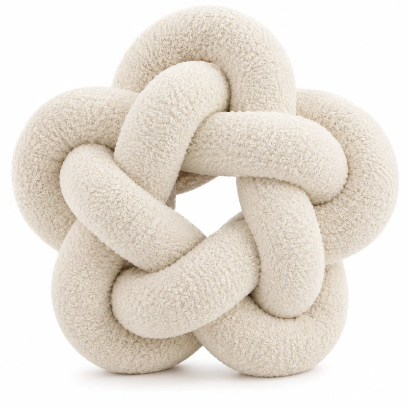 Cuscino decorativo a nodo 30 cm in tessuto bouclé crema morbido