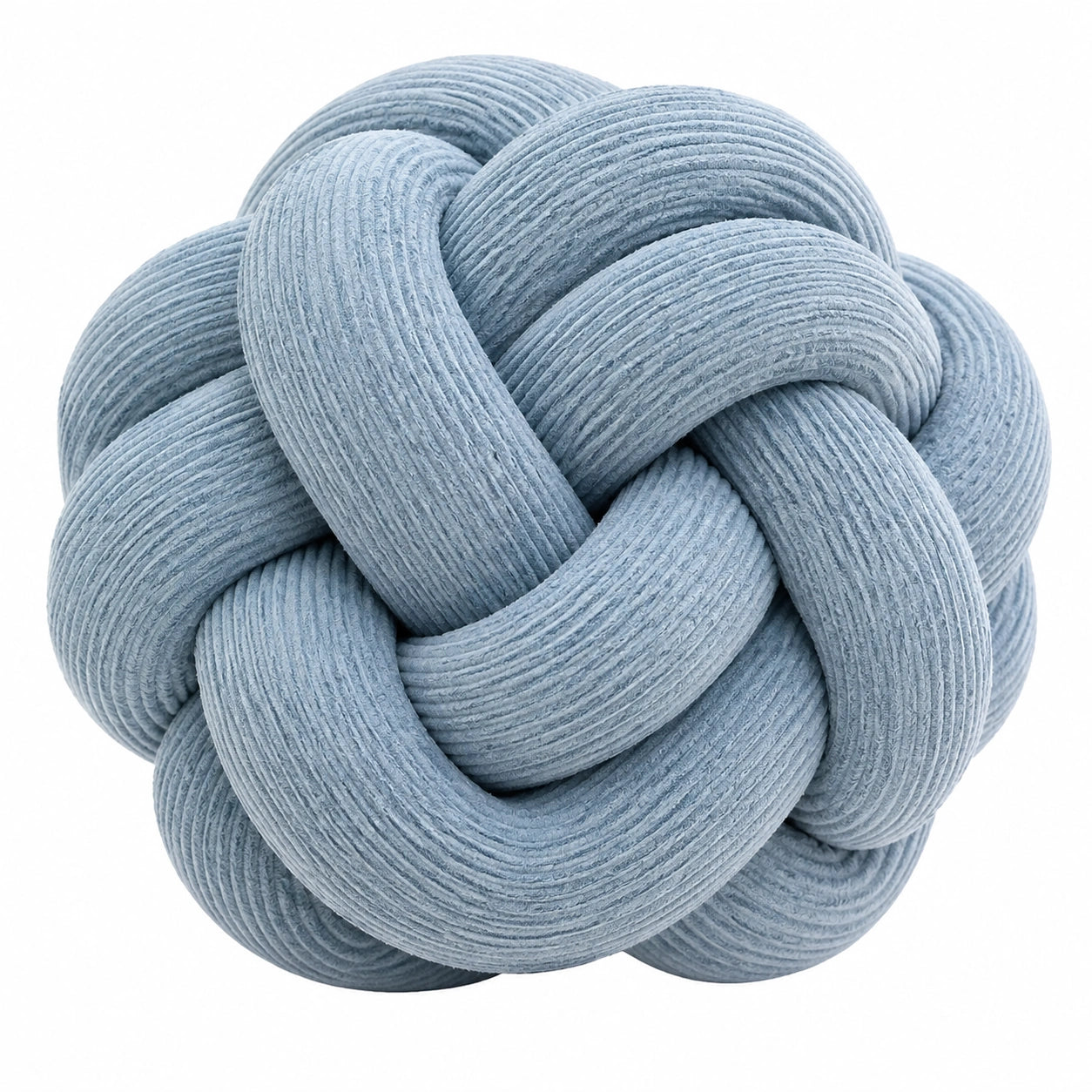 Cuscino decorativo rotondo 30 cm in tessuto a coste azzurro - nodo intrecciato