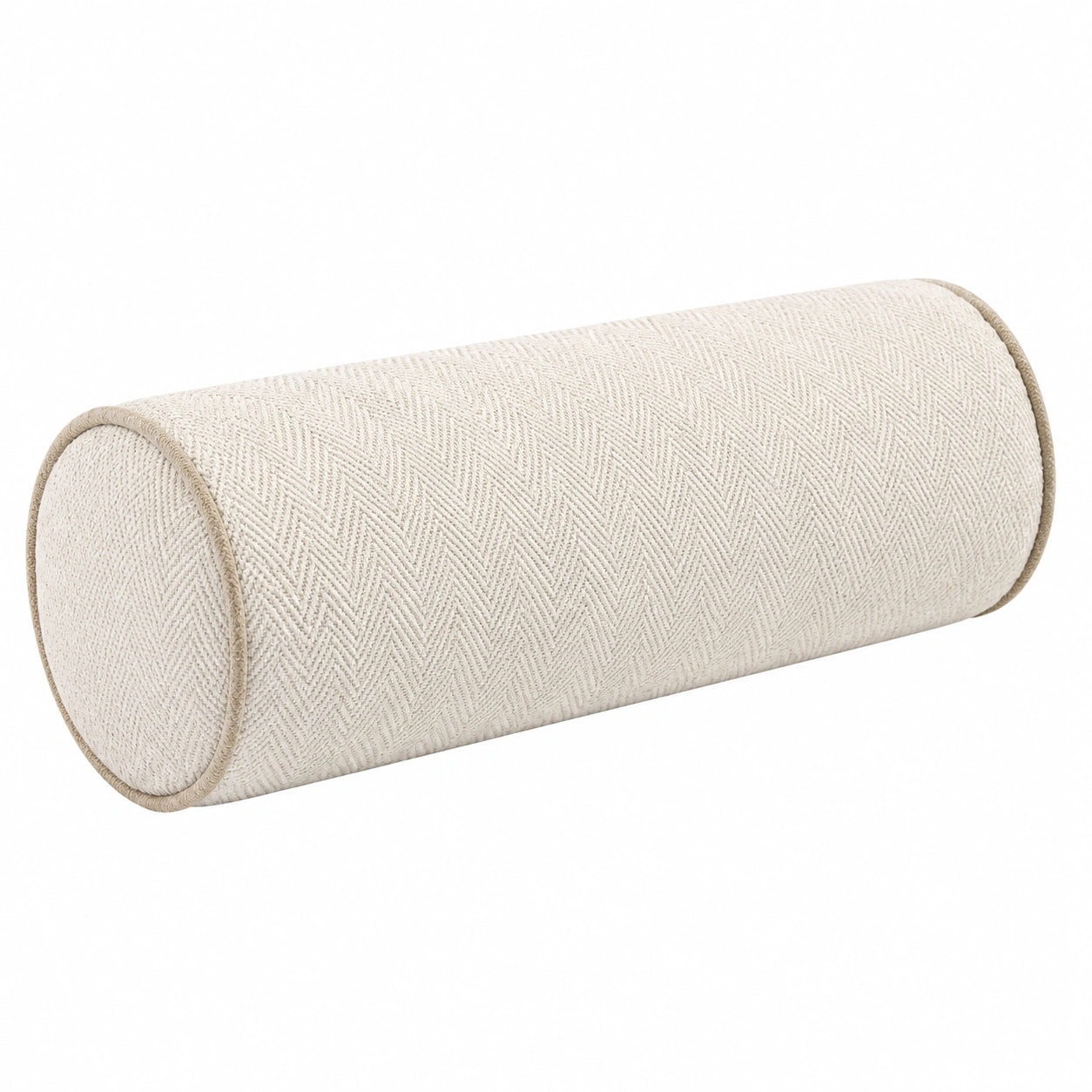Cuscino cilindrico 20 x 50 cm in tessuto beige a spina di pesce - supporto decorativo
