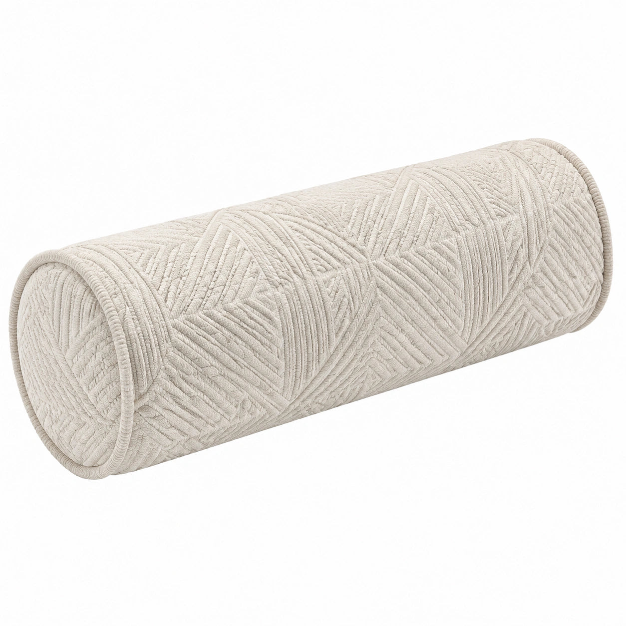 Cuscino cilindrico 15 x 45 cm in tessuto beige goffrato decorativo