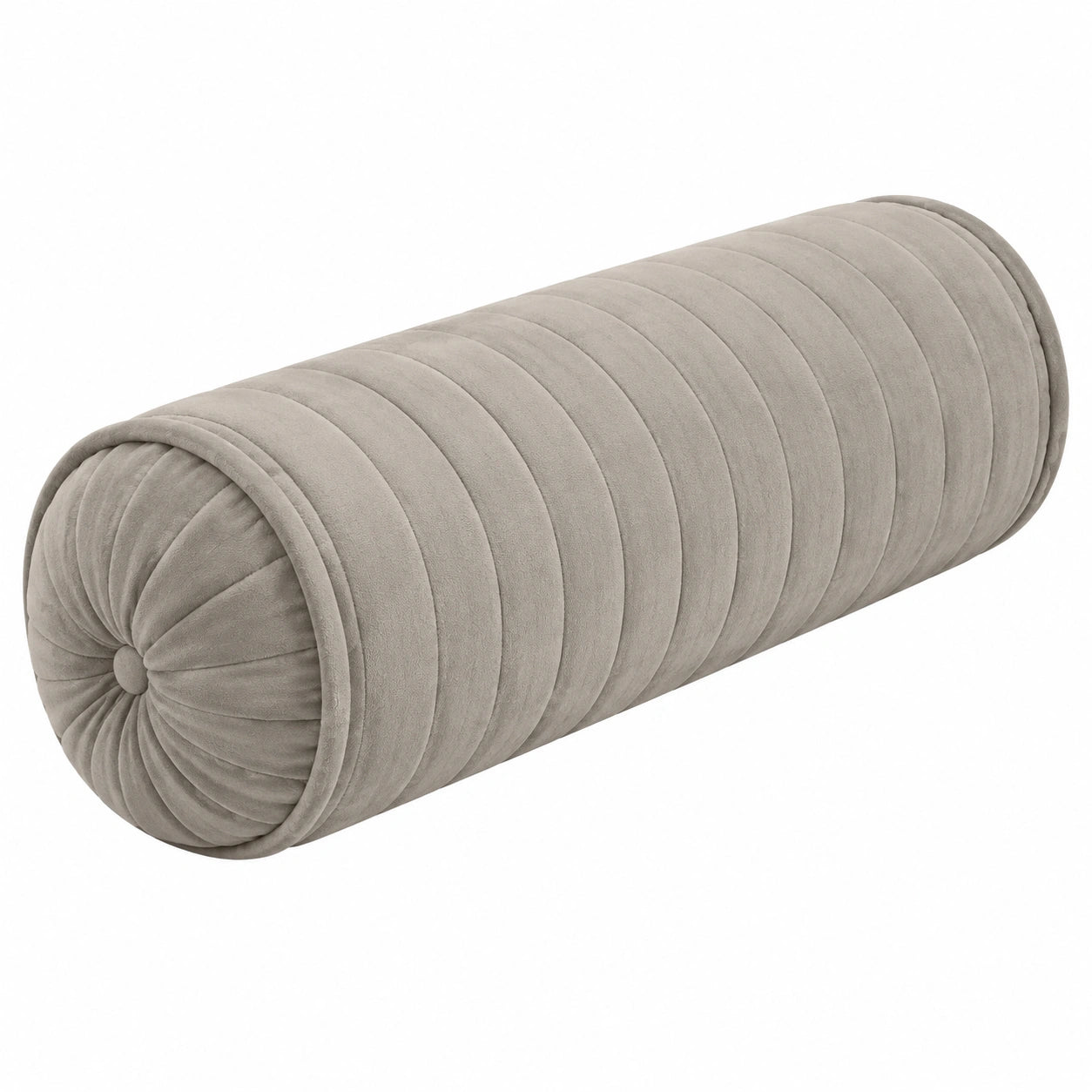 Cuscino cilindrico 20 x 50 cm grigio tortora effetto velluto trapuntato decorativo