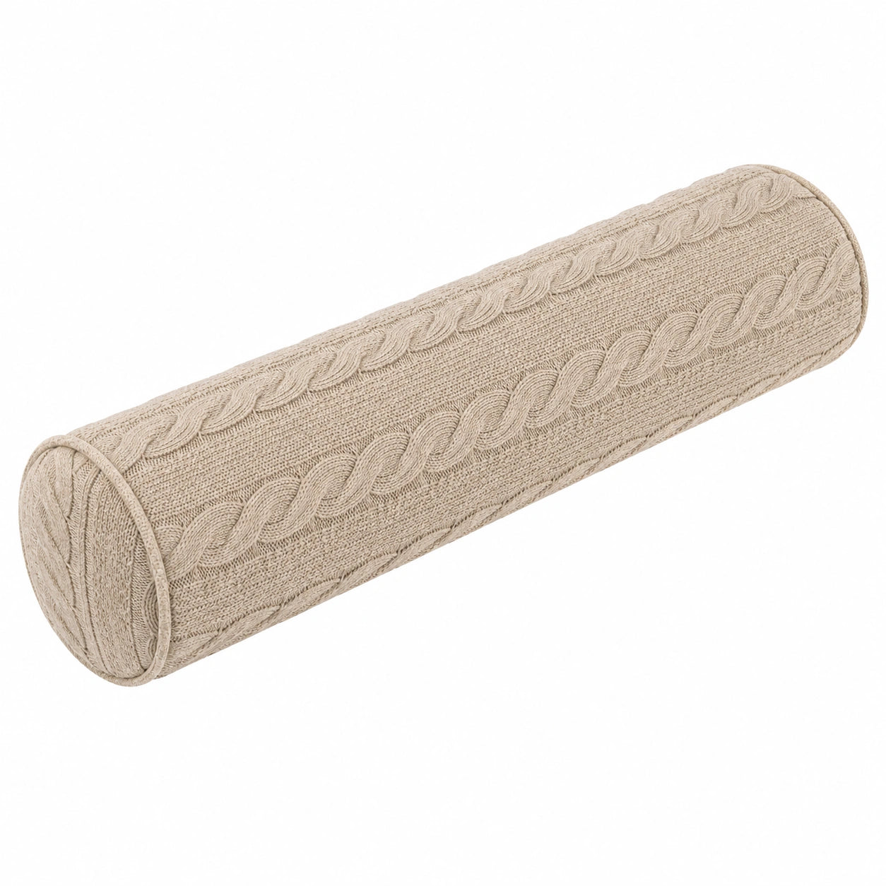 Cuscino cilindrico 15 x 50 cm in tessuto beige lavorato a maglia decorativo