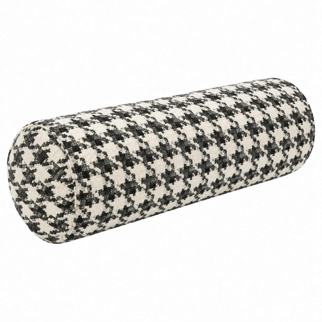 Cuscino cilindrico 15 x 45 cm in tessuto nero e bianco - supporto decorativo a pied de poule