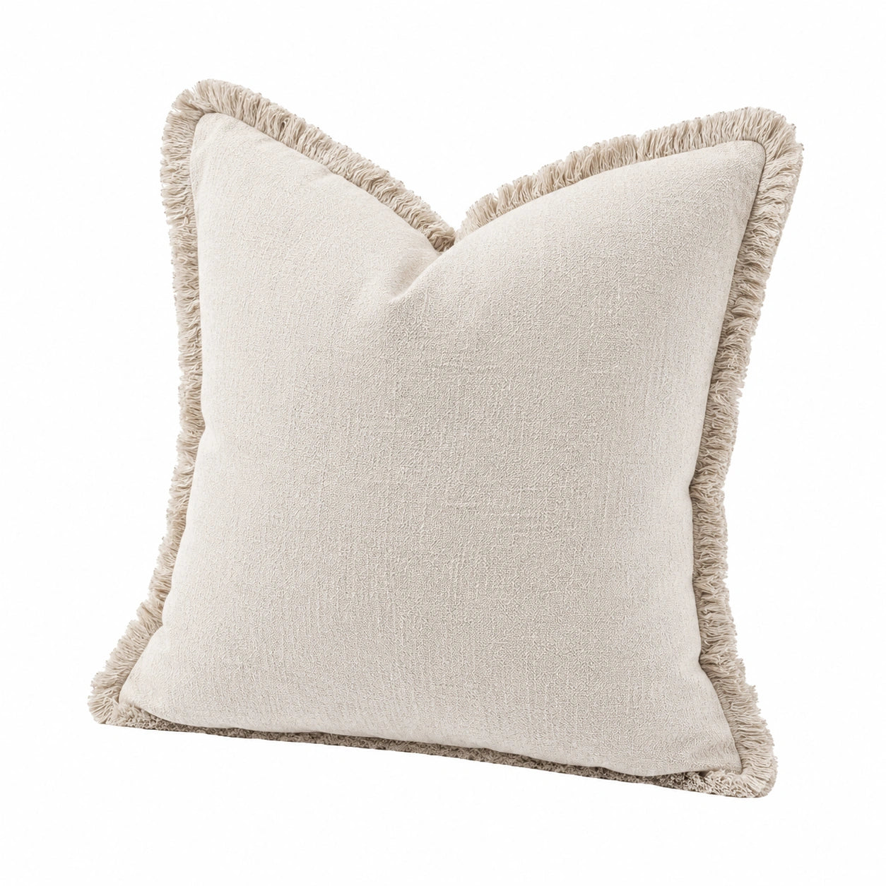 Cuscino decorativo 45 x 45 cm in tessuto beige con frange stile bohémien