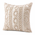 Cuscino decorativo 45 x 45 cm in tessuto beige con motivo geometrico in rilievo stile boho
