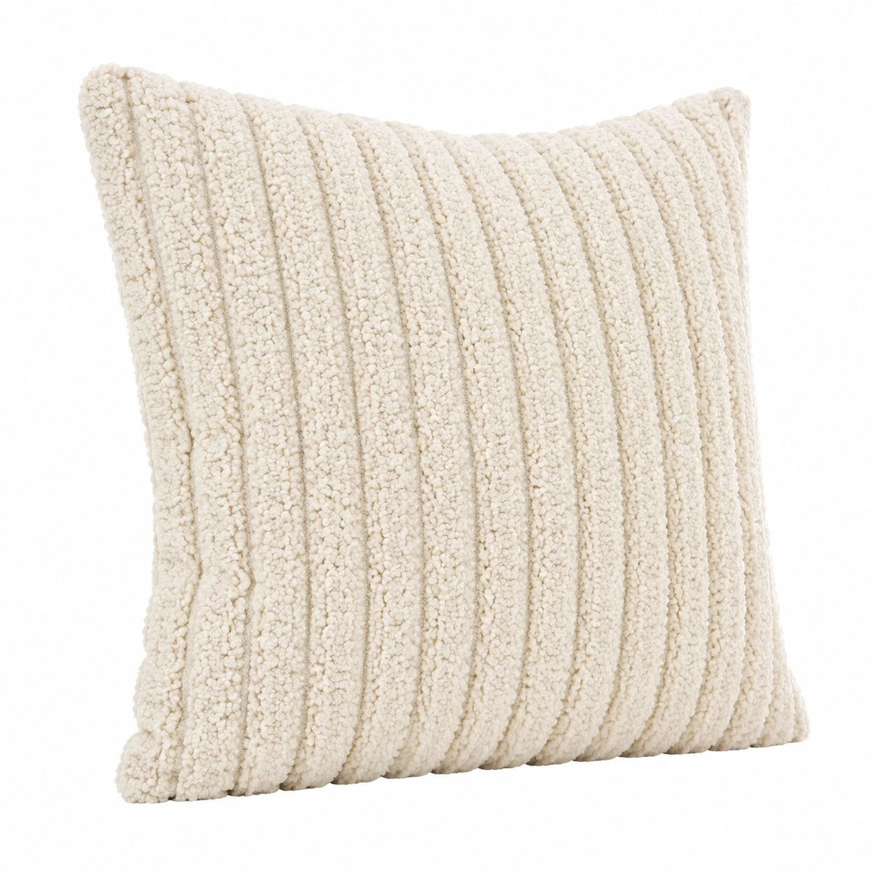 Cuscino decorativo quadrato 45 x 45 cm in poliestere avorio effetto bouclé a righe