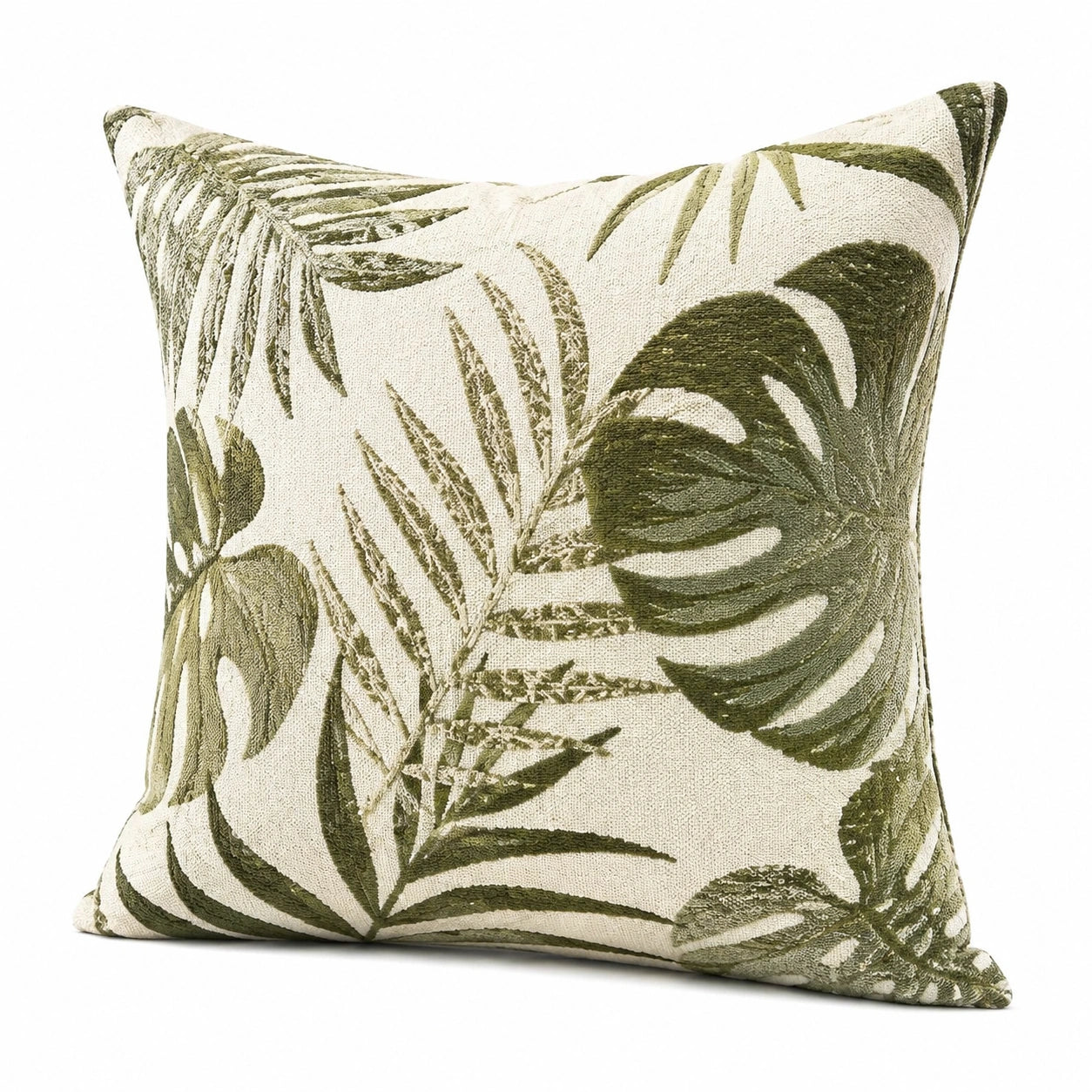 Cuscino decorativo 45 x 45 cm in tessuto beige verde - motivo botanico
