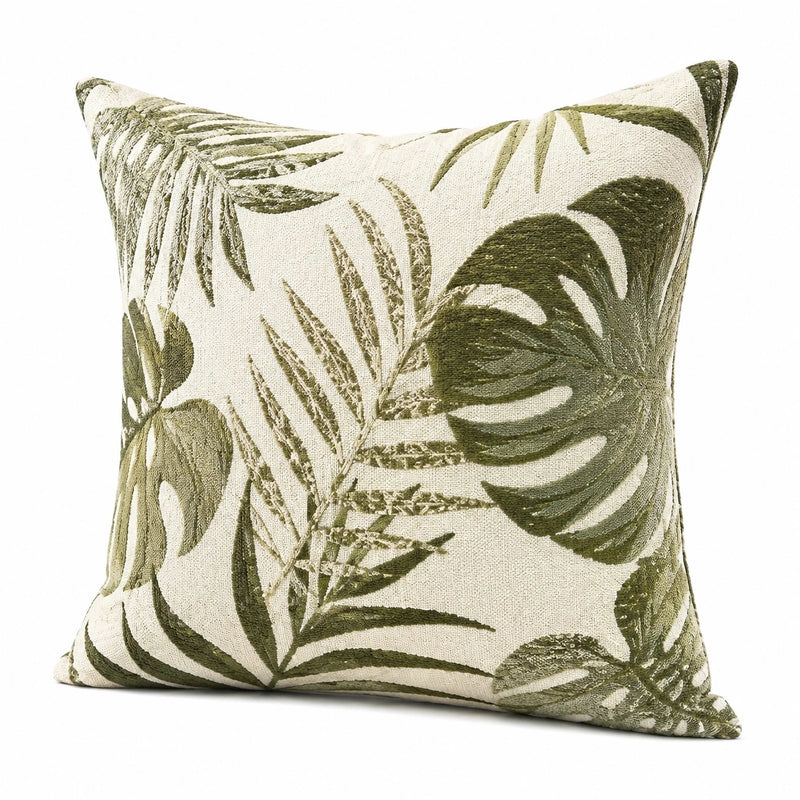Cuscino decorativo 45 x 45 cm in tessuto beige verde - motivo botanico