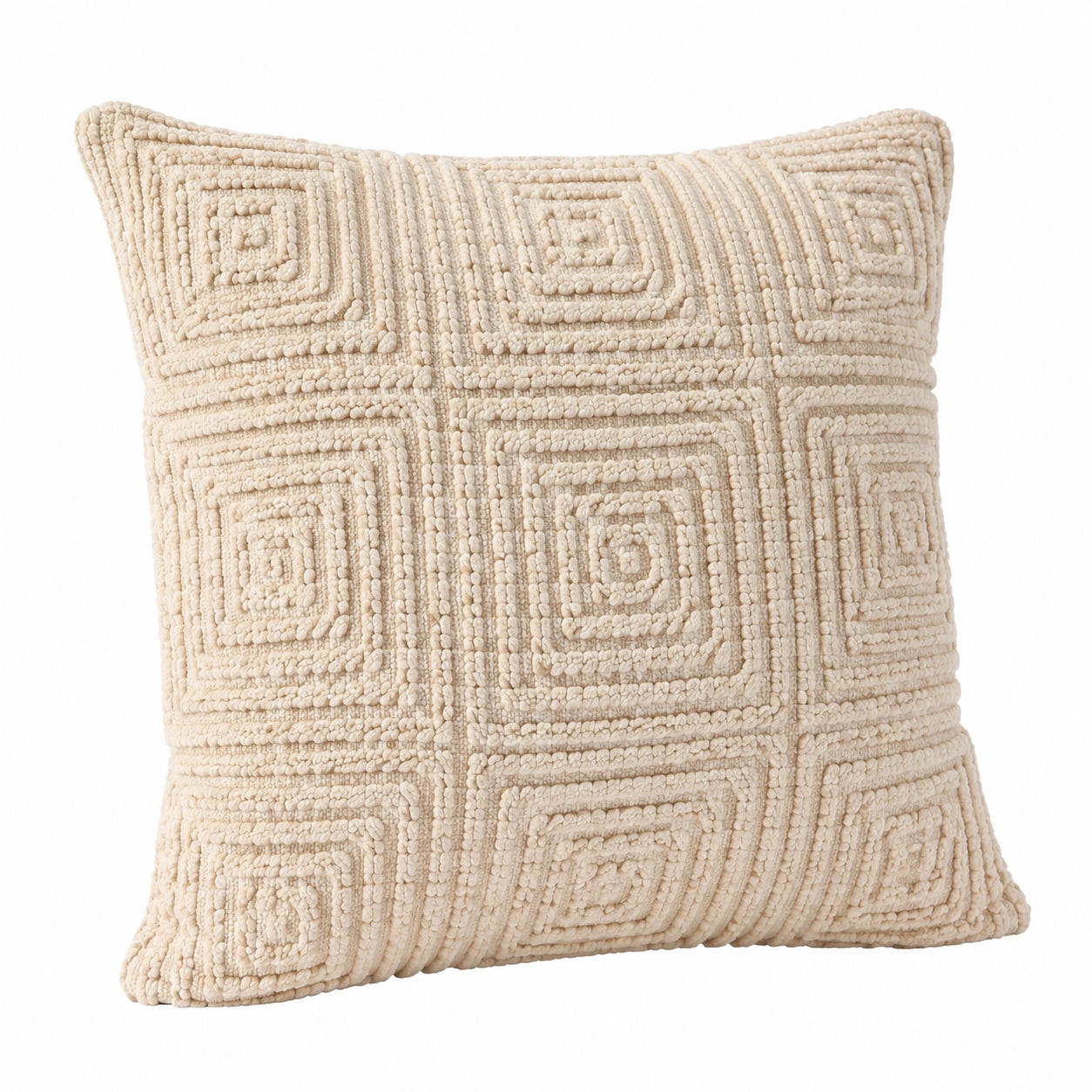 Cuscino decorativo 45 x 45 cm in cotone beige a rilievo stile boho