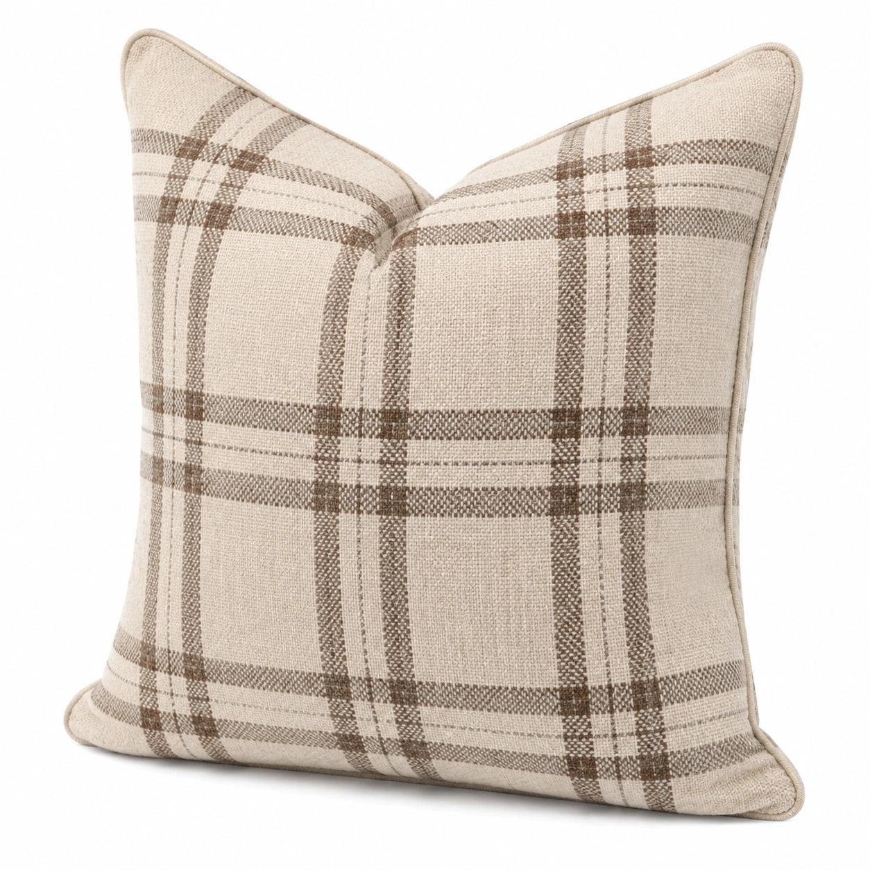 Cuscino decorativo 45 x 45 cm in tessuto beige e marrone a quadri - stile rustico