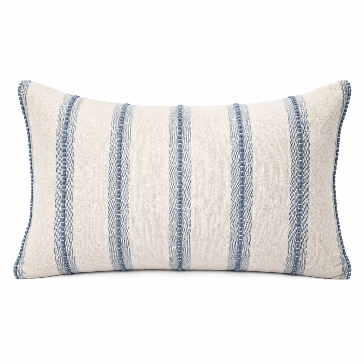Cuscino decorativo 50 x 30 cm in tessuto beige e blu a righe stile costiero