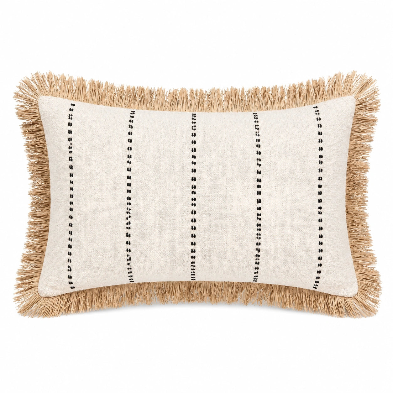 Cuscino decorativo rettangolare 50 x 30 cm in tessuto beige con frange stile boho