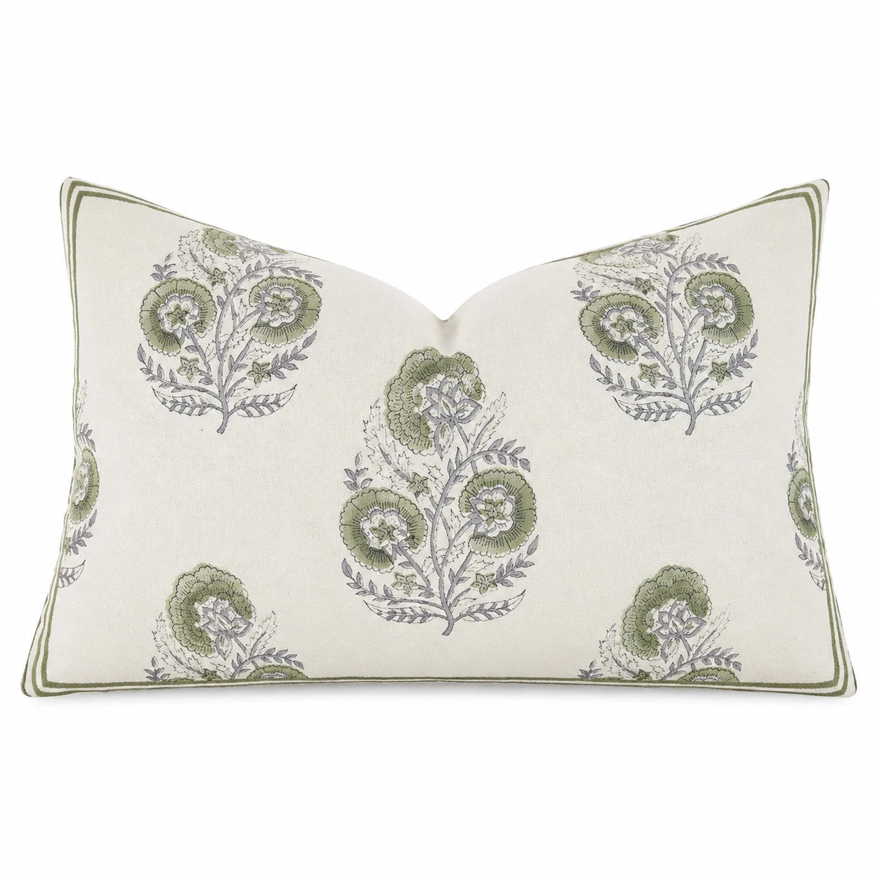Cuscino decorativo 70 x 50 cm in tessuto avorio e verde con motivo floreale - stile classico