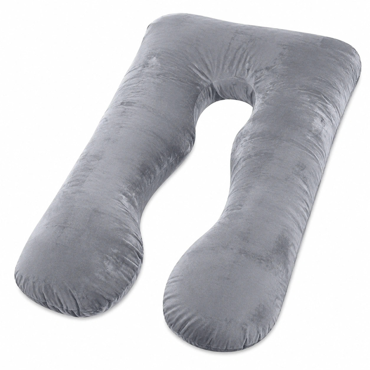 Cuscino gravidanza 140 cm in tessuto effetto velluto grigio - supporto a U per riposo