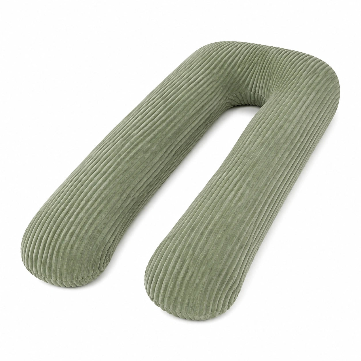 Cuscino a U 150 cm in tessuto a coste verde salvia per gravidanza e riposo
