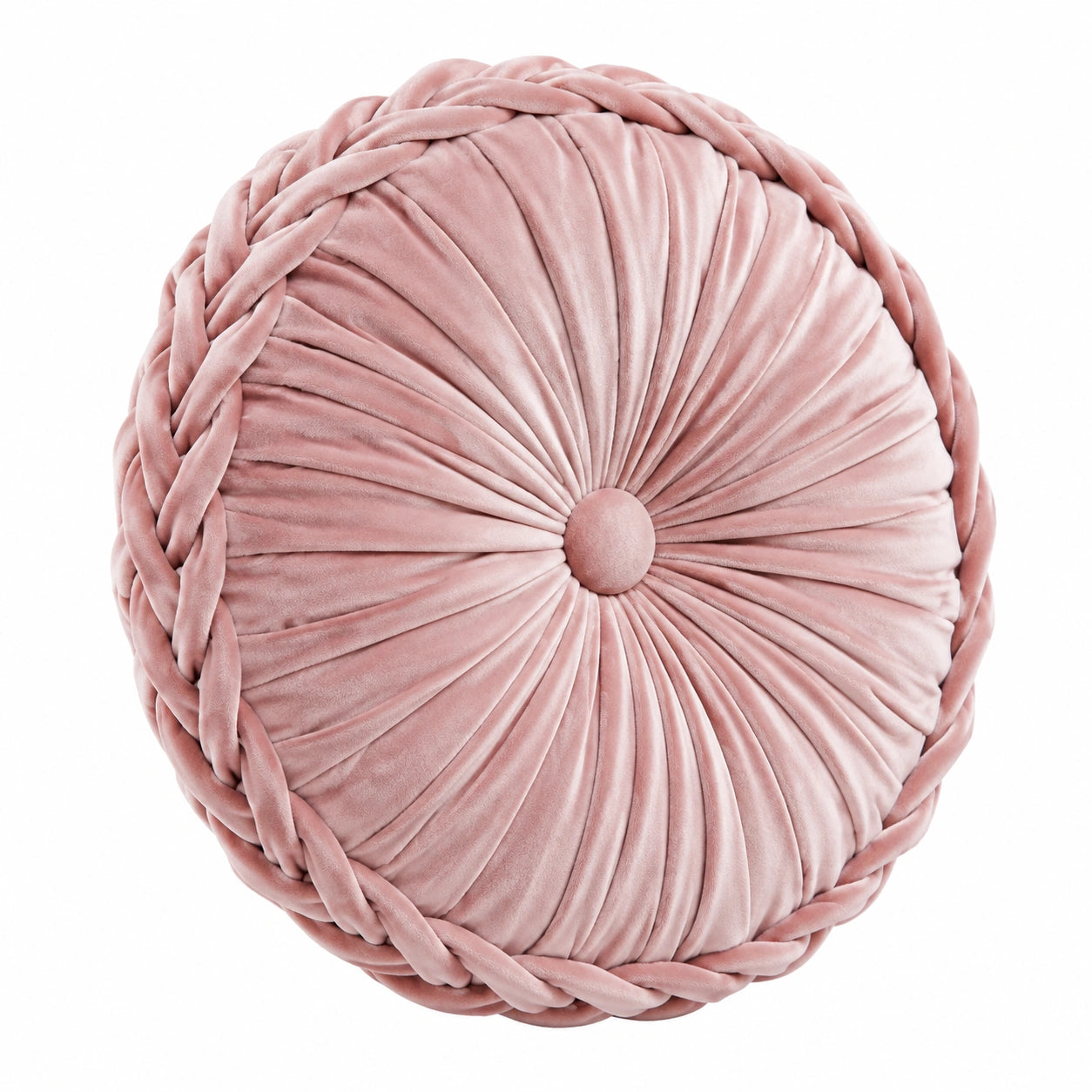 Cuscino decorativo rotondo 40 cm in velluto rosa con pieghe radiali