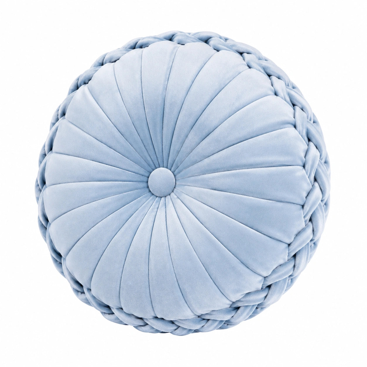 Cuscino decorativo rotondo 45 cm in velluto azzurro - stile plissettato