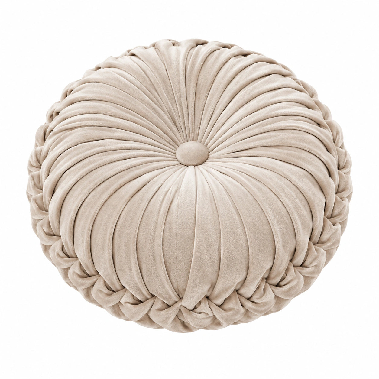 Cuscino decorativo rotondo 45 cm in tessuto beige pieghettato