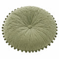 Cuscino rotondo 40 cm in velluto verde con pompon decorativi